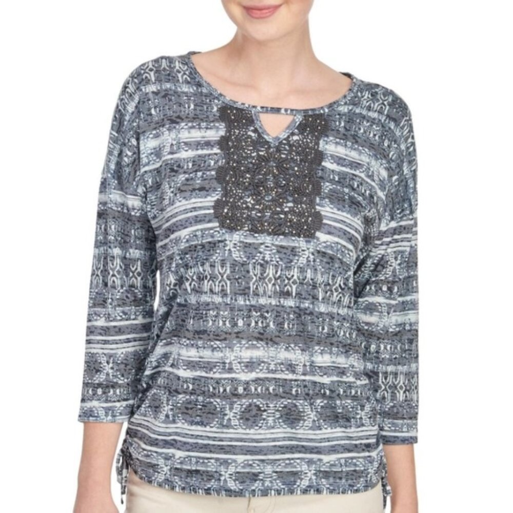 Erika Licorice 3/4 sleeve size L zoe Ikat Top NWT